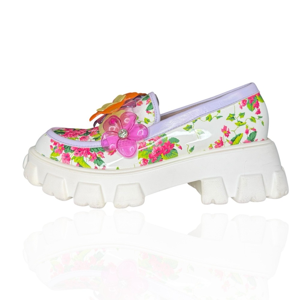 Betsey Johnson Vinie Lug Platform Shoes Women's US Size 8 Multi Floral Loafer - Picture 2 of 10